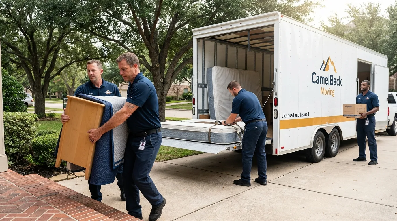 Crew loading residential truck for cross-state move from Fairbank, IA