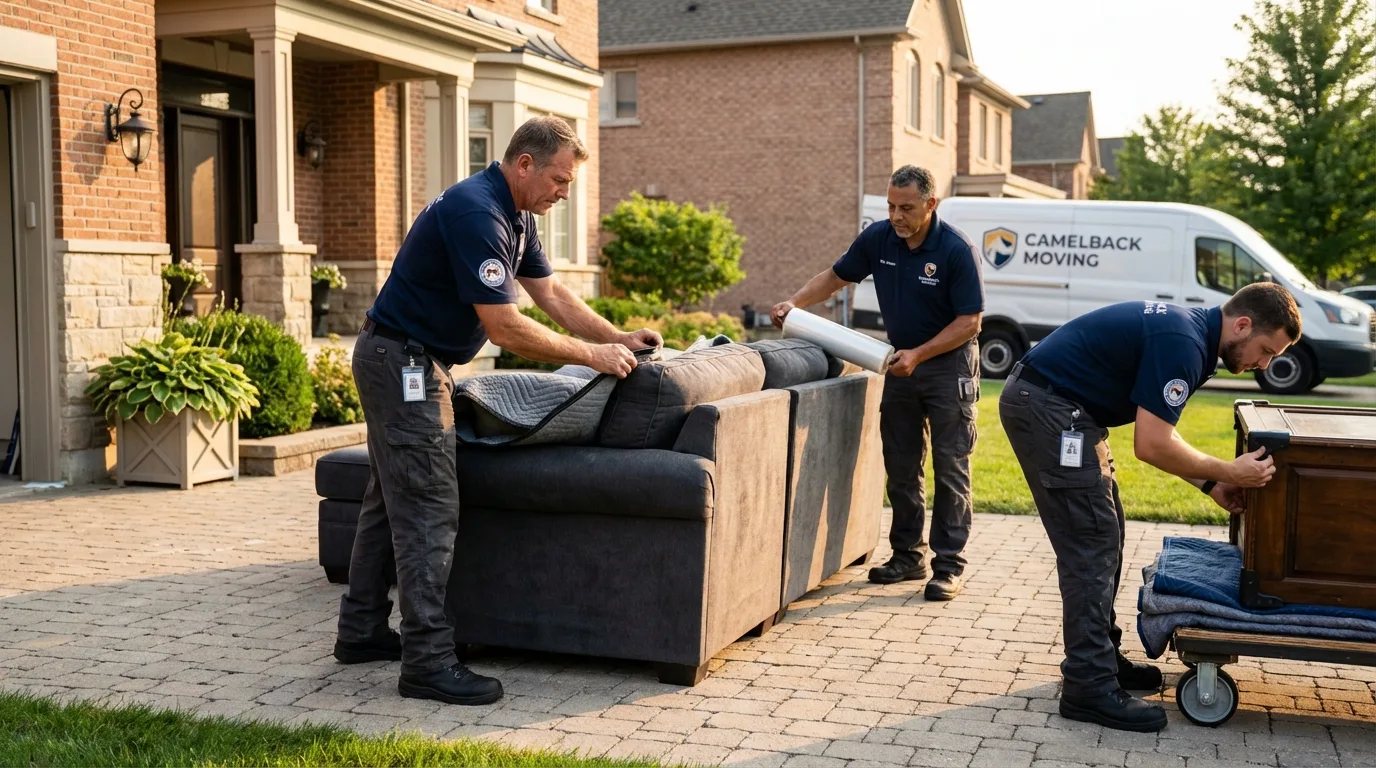 Large estate moving crew wrapping furniture in Fairbank, IA