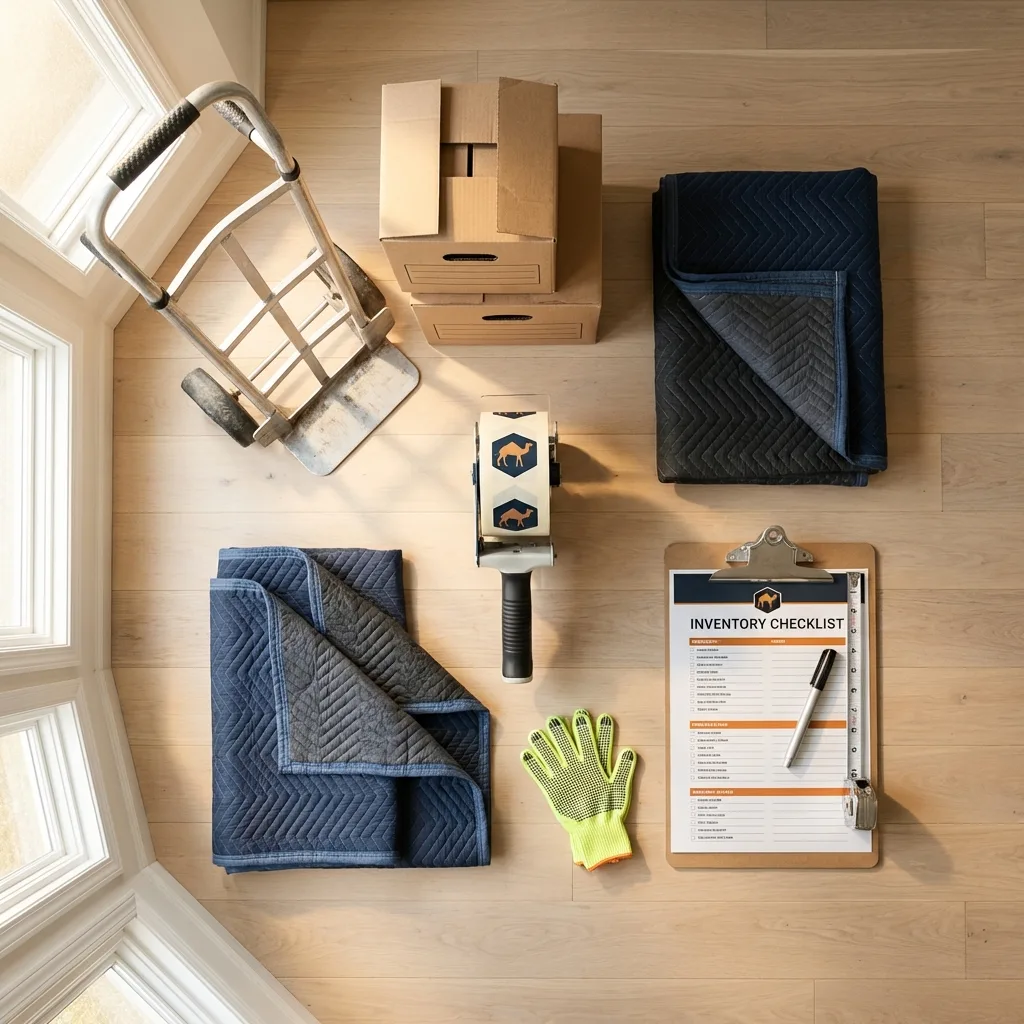 Professional moving supplies and packing materials layout for Fairbank residential relocations